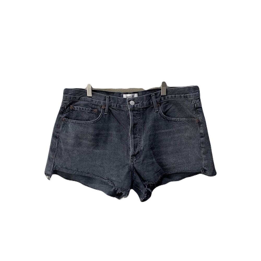 Agolde Parker Vintage Raw Hem Black Button Up Denim Shorts NWOT size 32